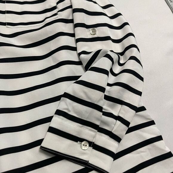 J. Jill White Black Stripe Popover Stripe Tunic Top Blouse Size MP Medium Petite - Picture 2 of 7